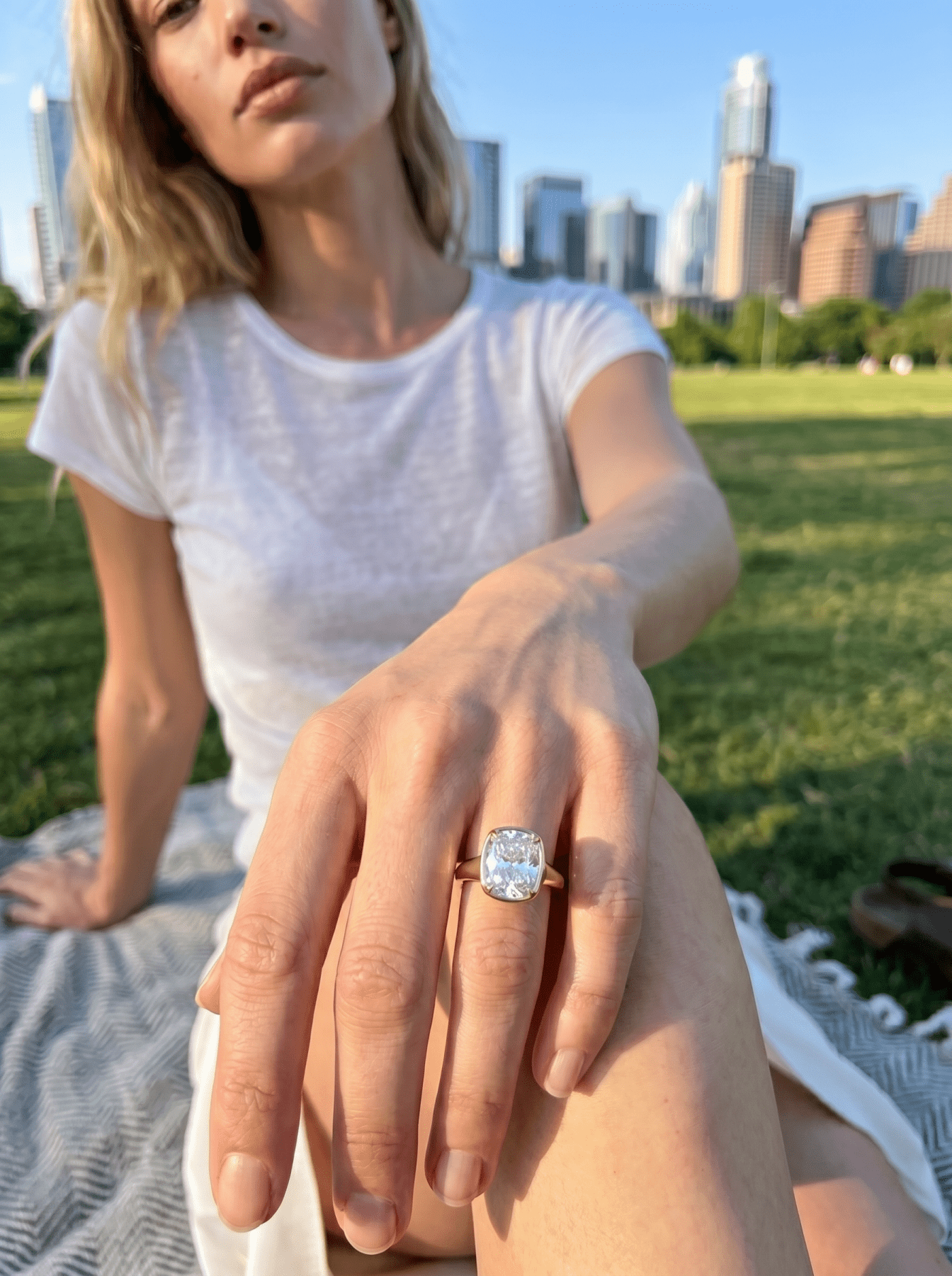 Club Ring Solitaire  Engagement Ring With an Elongated Cushion Cut Diamond