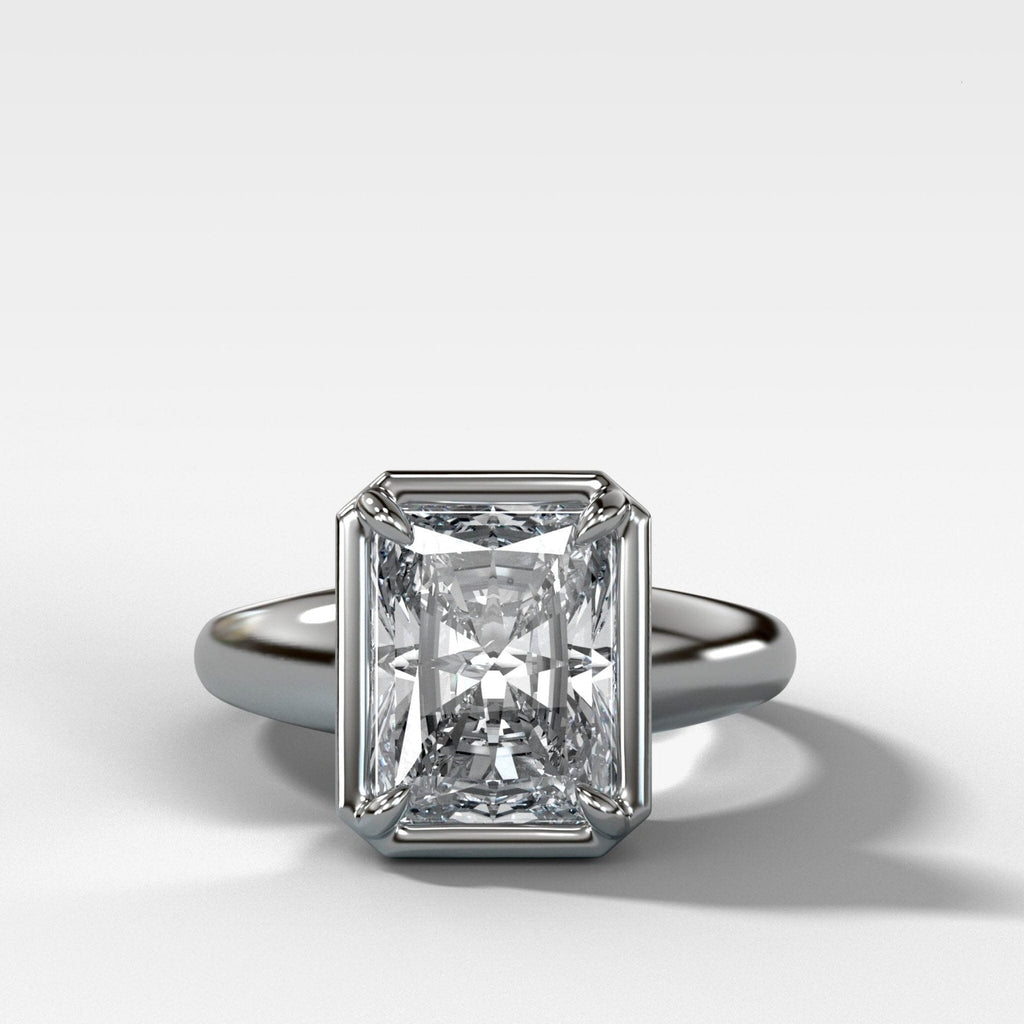 Club Ring Solitaire Engagement Ring With an Elongated Radiant Cut Diamond