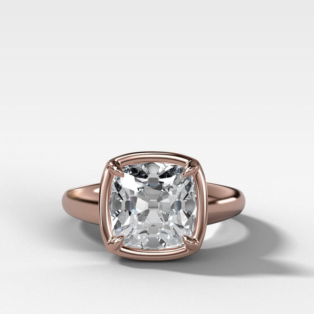 Club Ring Solitaire Engagement Ring With an Old Mine Cut Diamond