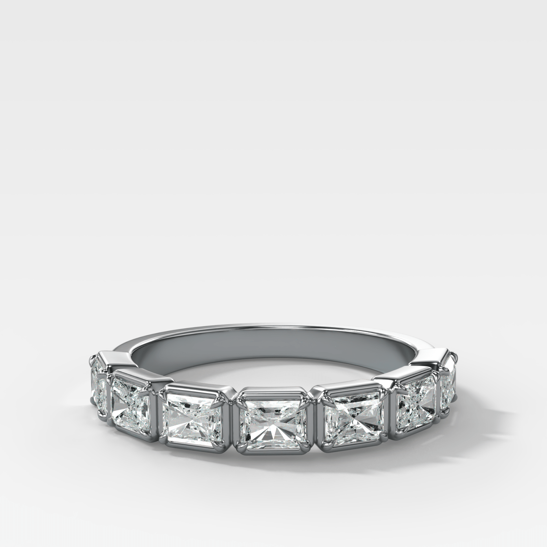 Club Set Wedding Band With East West Elongated Radiant Cuts