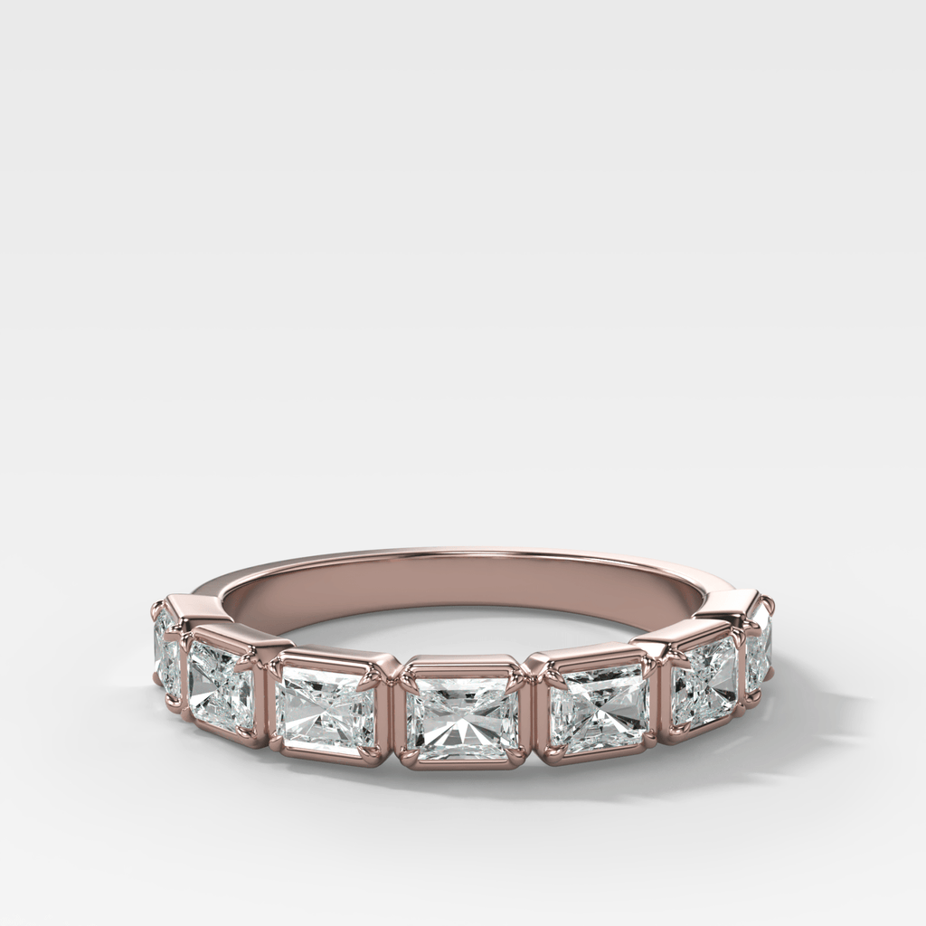 Club Set Wedding Band With East West Elongated Radiant Cuts