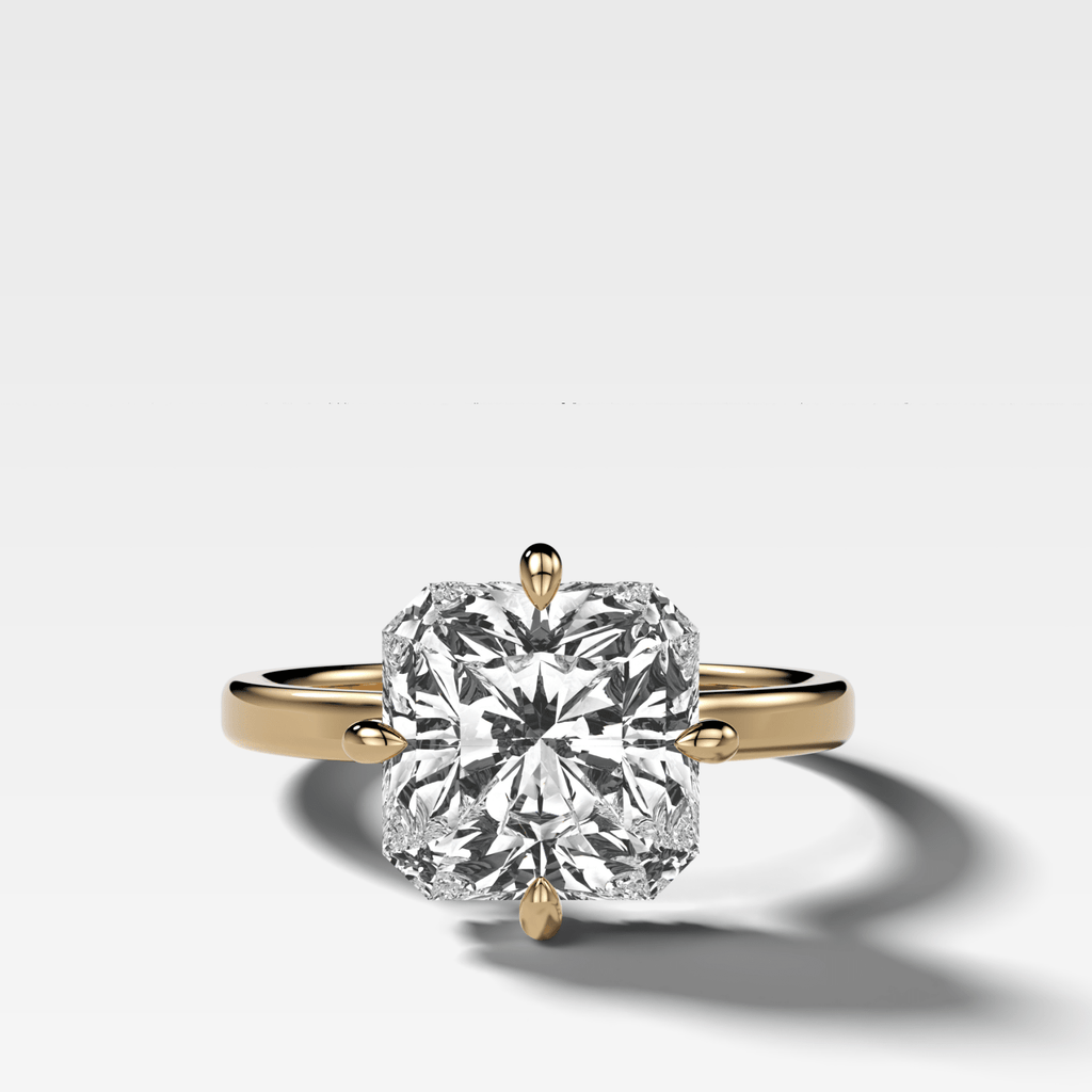 Compass Solitaire Engagement Ring with Square Radiant Cut Diamond