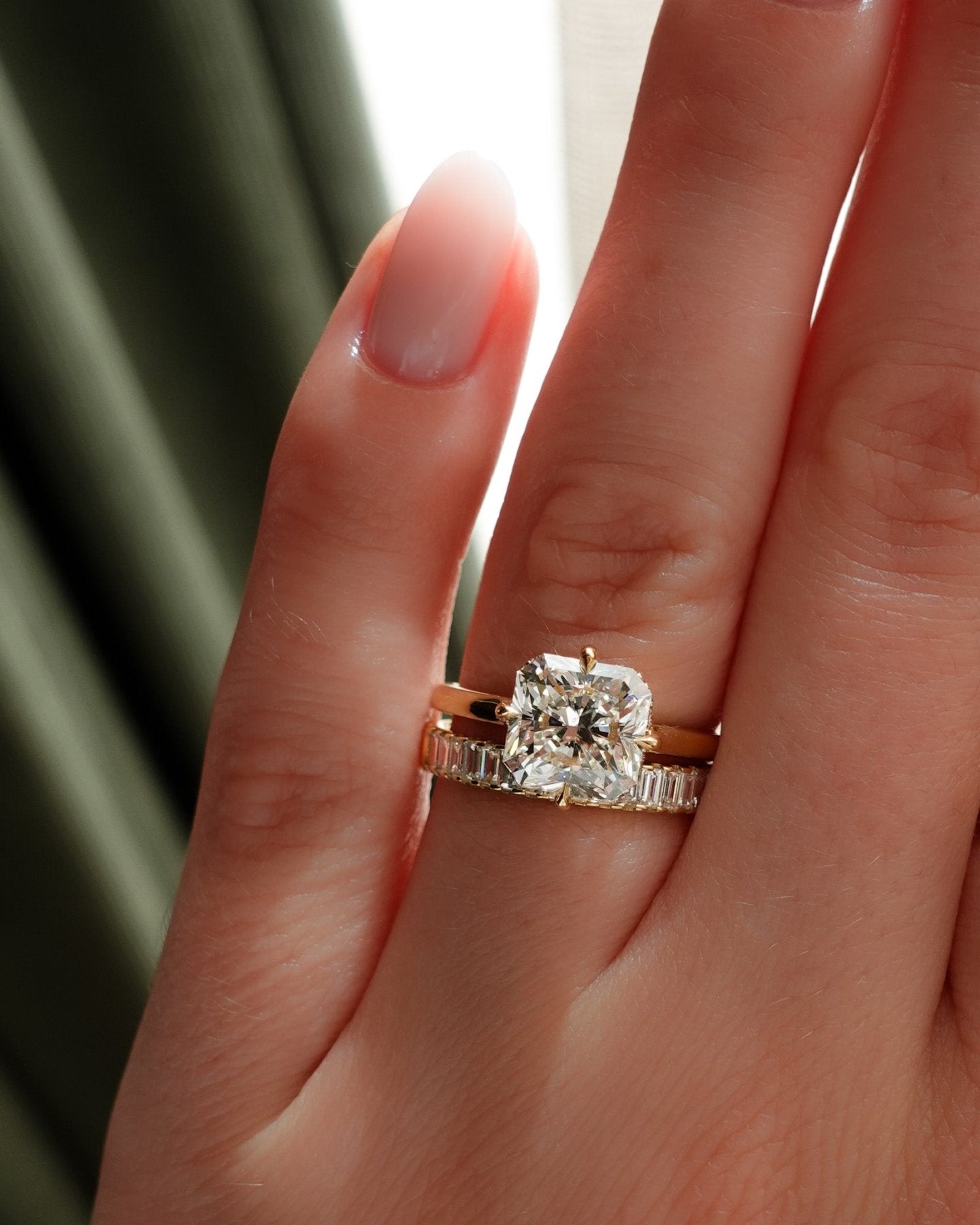 Compass Solitaire Engagement Ring with Square Radiant Cut Diamond