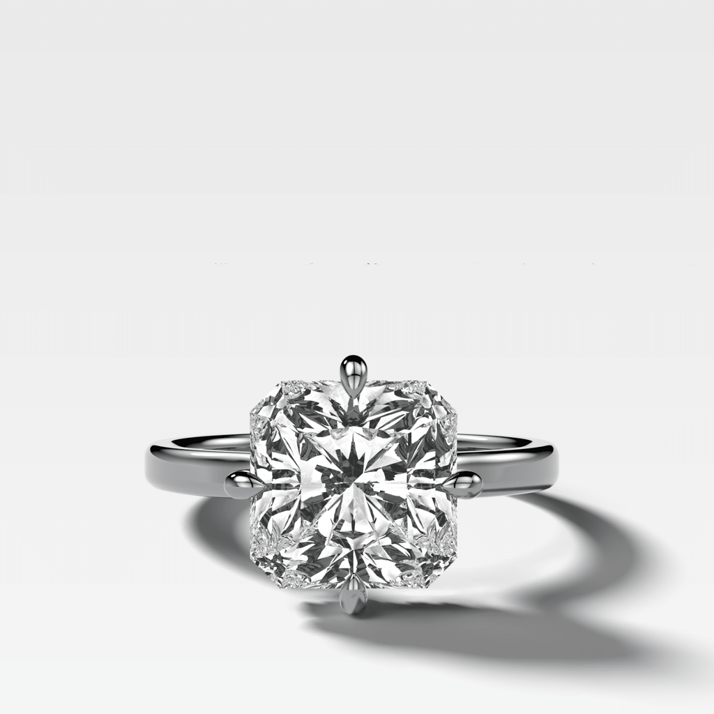 Compass Solitaire Engagement Ring with Square Radiant Cut Diamond