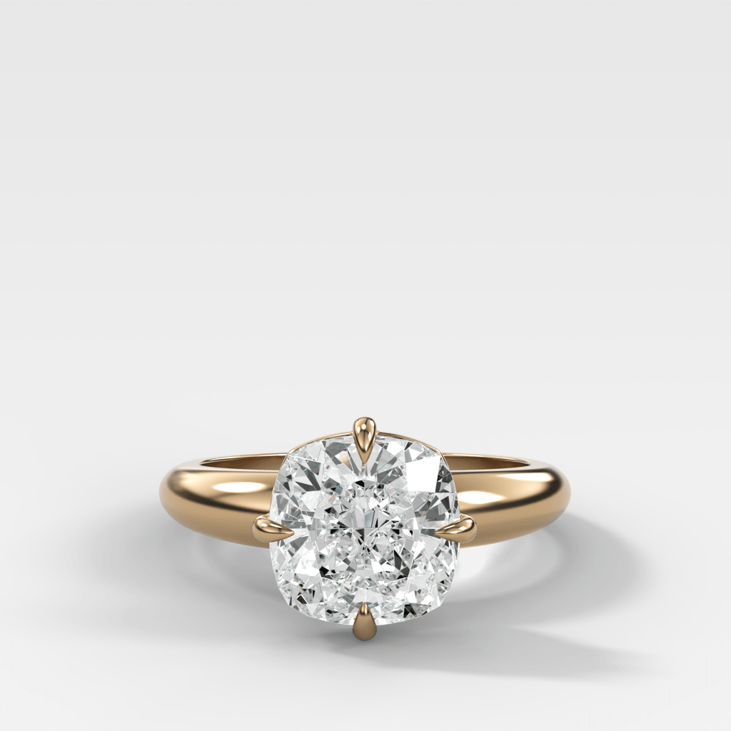 Compass Tapered Dome Engagement Ring With a Cushion Cut Diamond