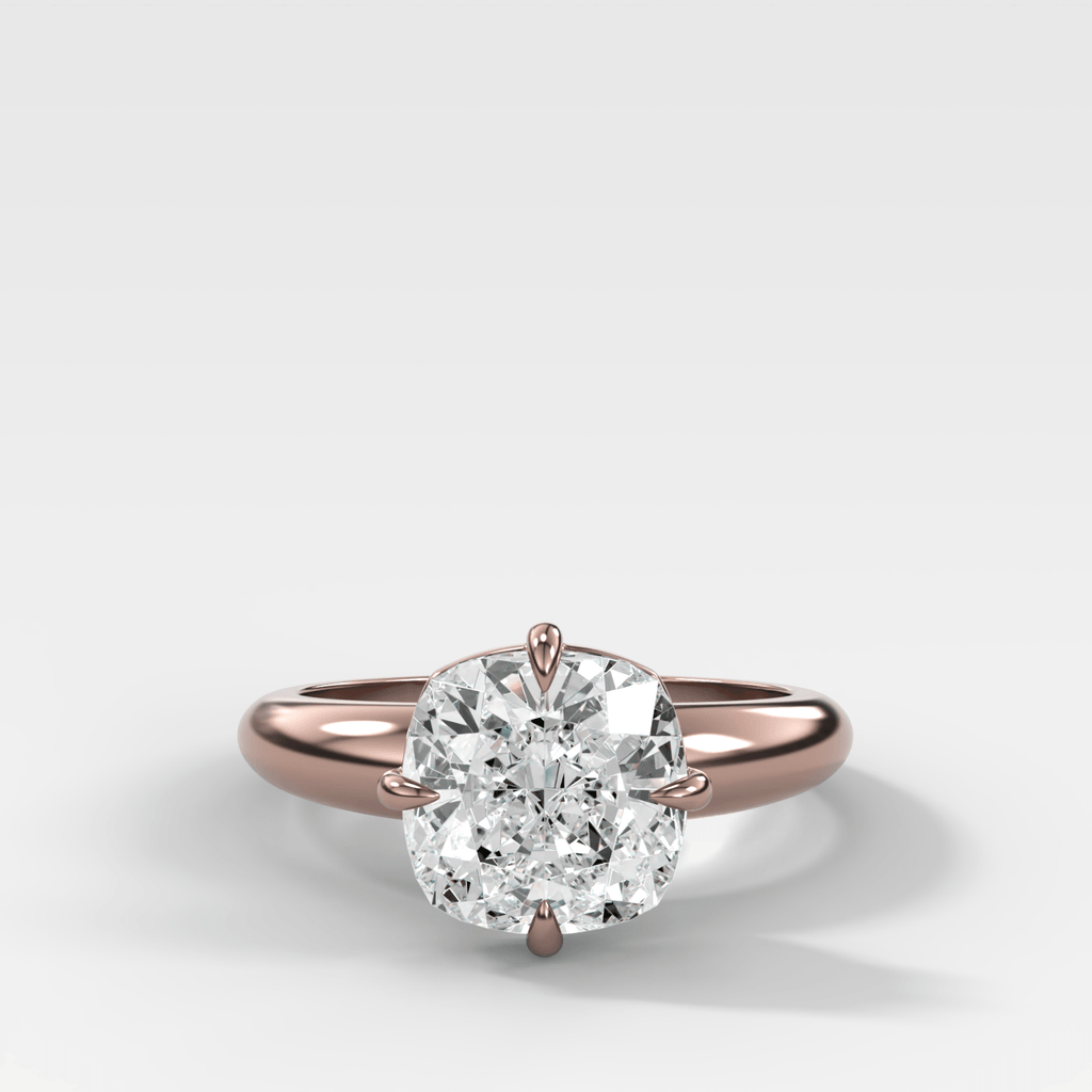 Compass Tapered Dome Engagement Ring With a Cushion Cut Diamond