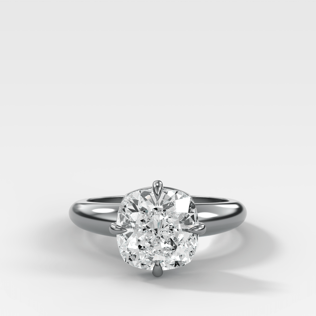 Compass Tapered Dome Engagement Ring With a Cushion Cut Diamond