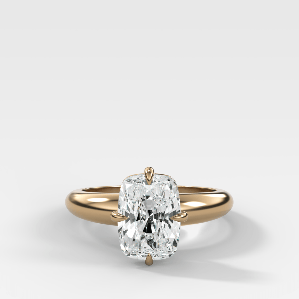 Compass Tapered Dome Engagement Ring With Elongated Cushion Cut Diamond