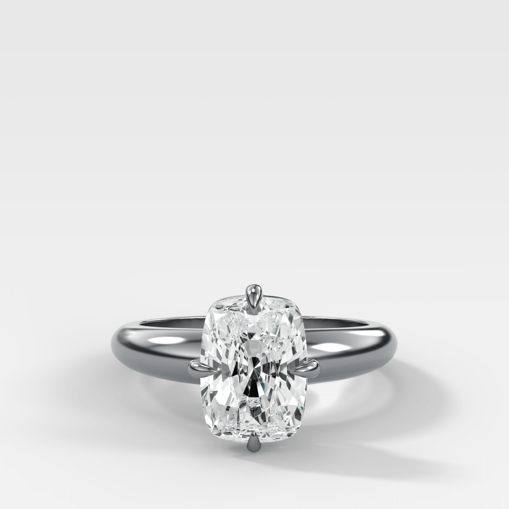 Compass Tapered Dome Engagement Ring With Elongated Cushion Cut Diamond