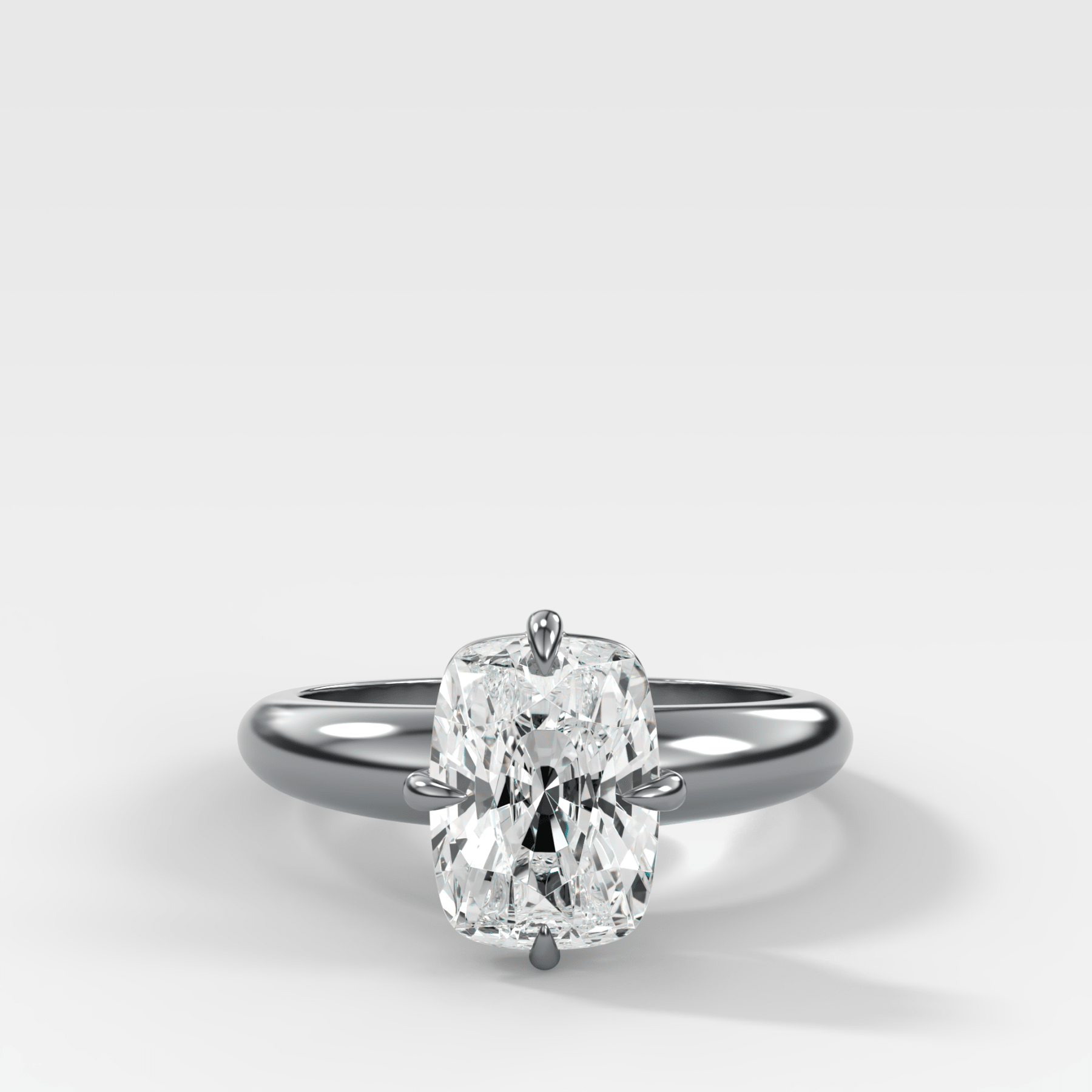 Compass Tapered Dome Engagement Ring With Elongated Cushion Cut Diamond
