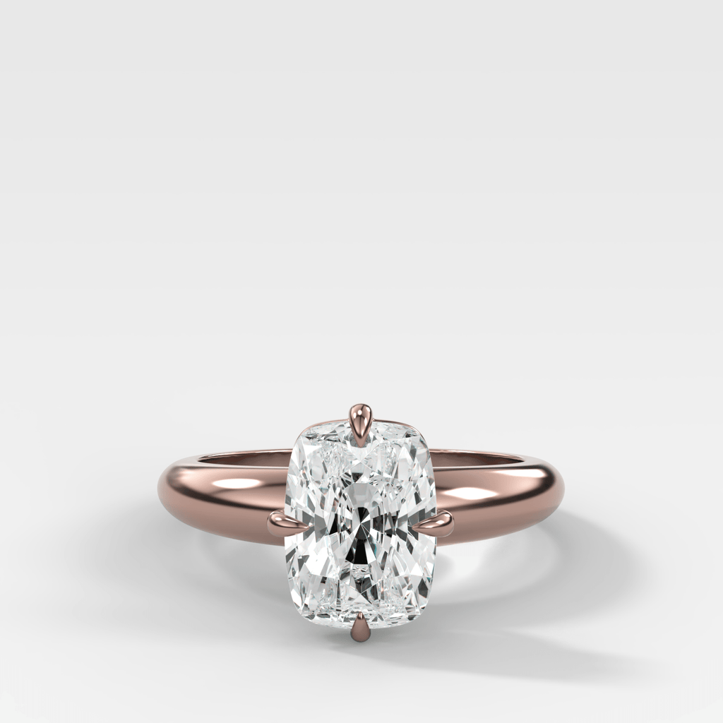 Compass Tapered Dome Engagement Ring With Elongated Cushion Cut Diamond