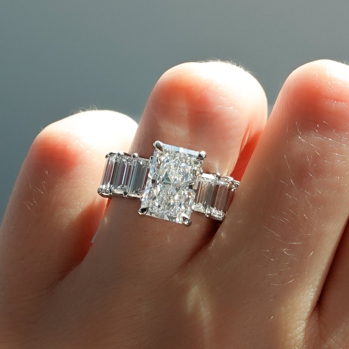 Constellation Baguette Engagement Ring with Elongated Radiant Cut Diamond