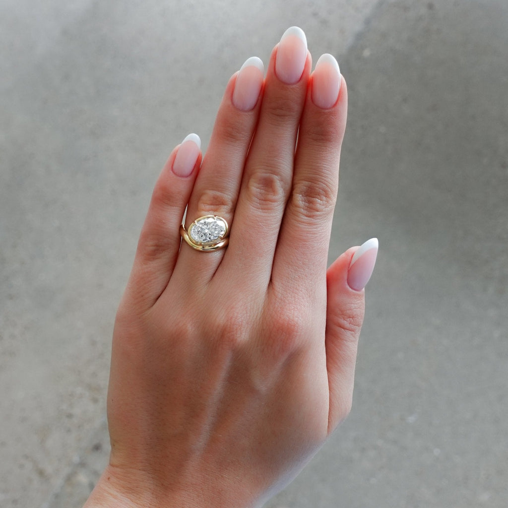 Contoured Club Engagement Ring With 3.78ct Lab Grown Oval Cut Diamond