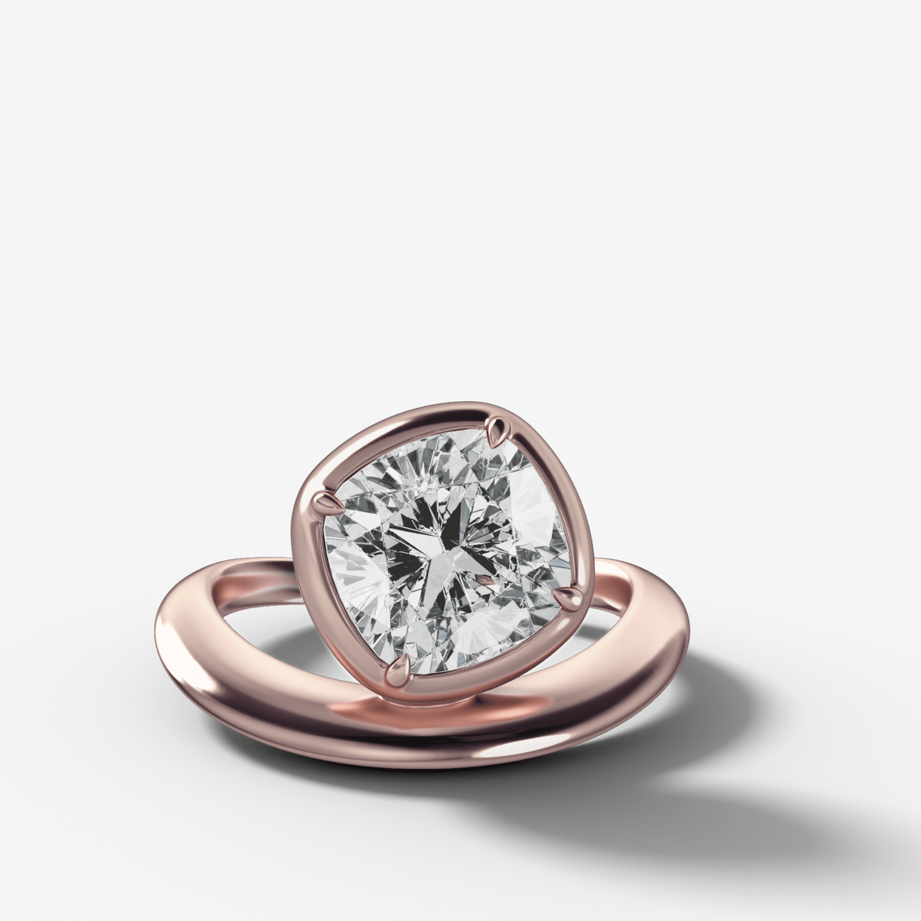 Contoured Club Engagement Ring with a Cushion Cut Diamond