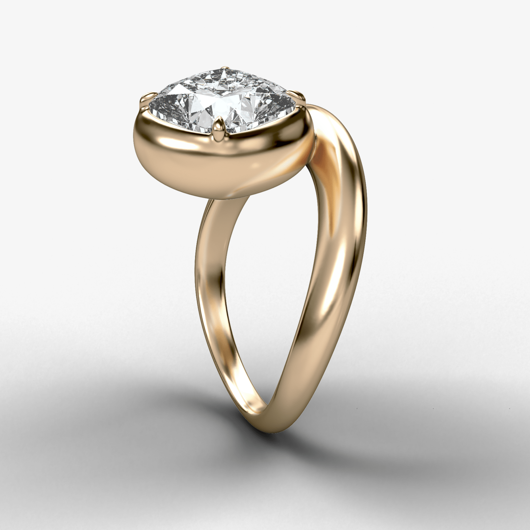 Contoured Club Engagement Ring with a Cushion Cut Diamond