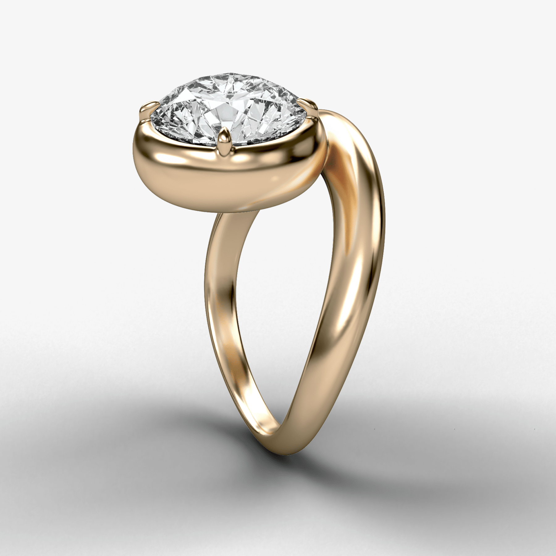 Contoured Club Engagement Ring with a Round Cut Diamond