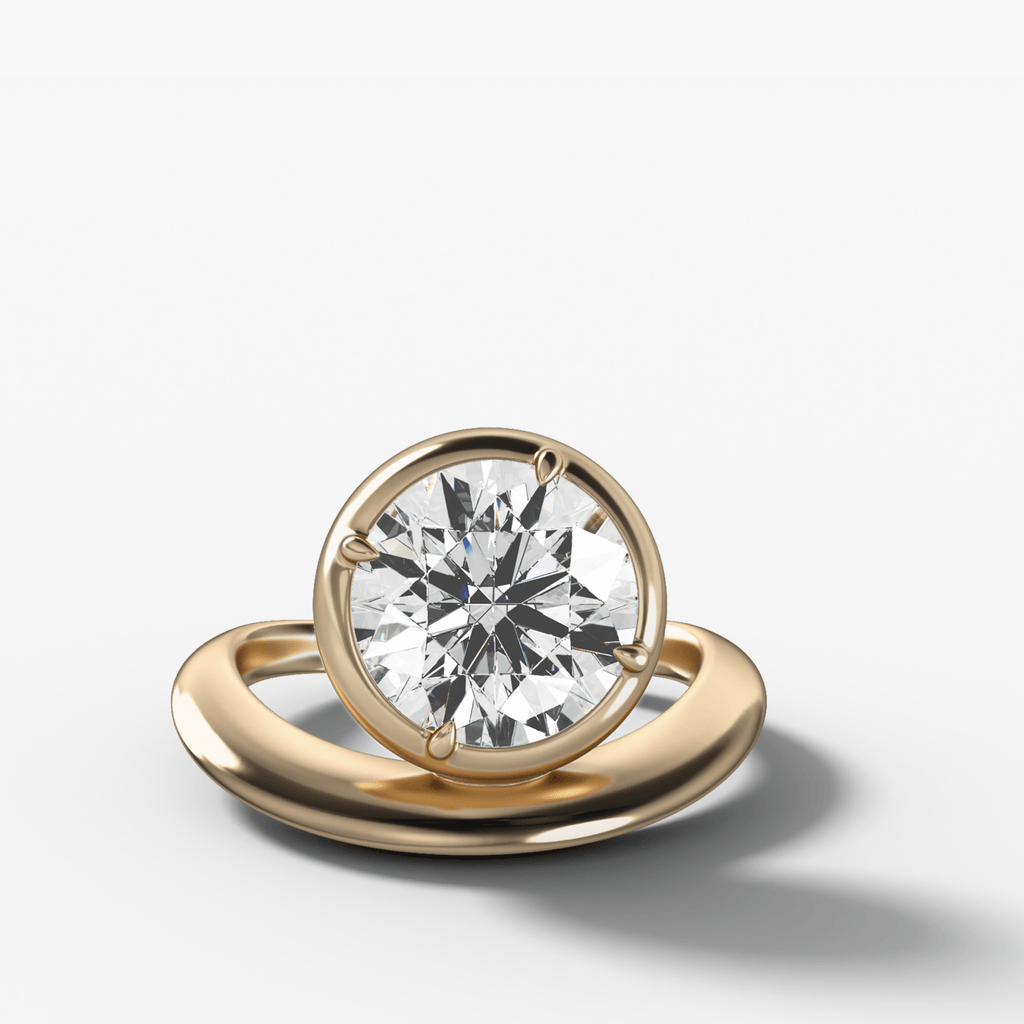Contoured Club Engagement Ring with a Round Cut Diamond
