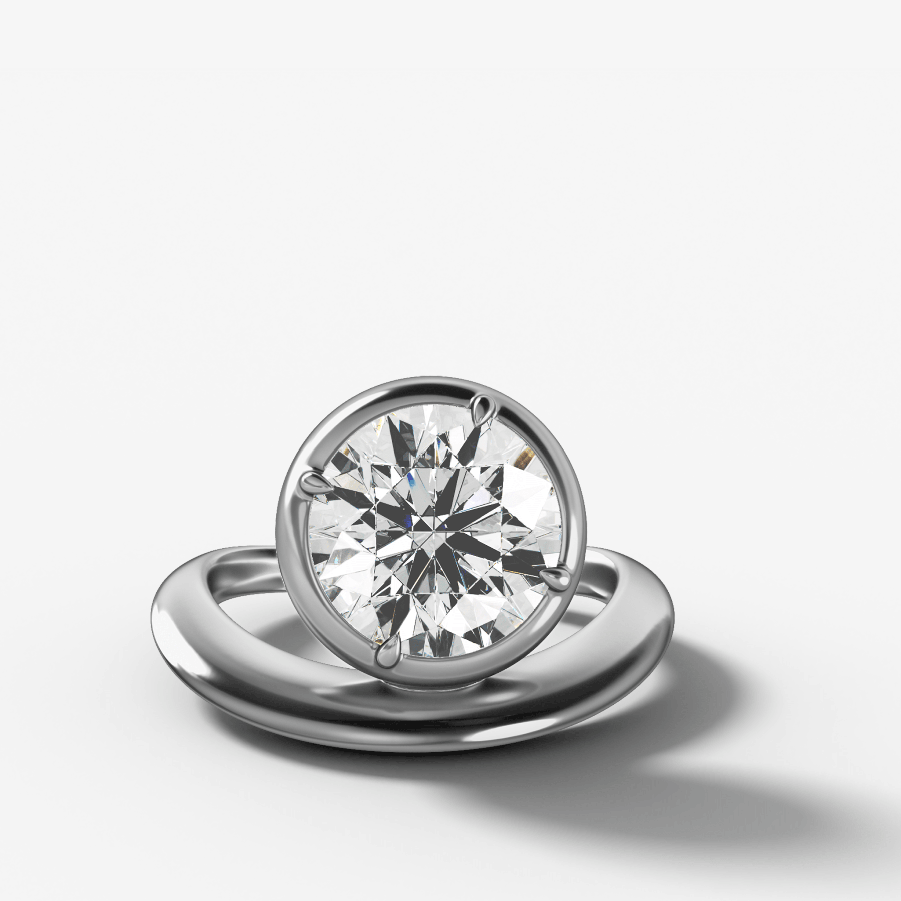 Contoured Club Engagement Ring with a Round Cut Diamond