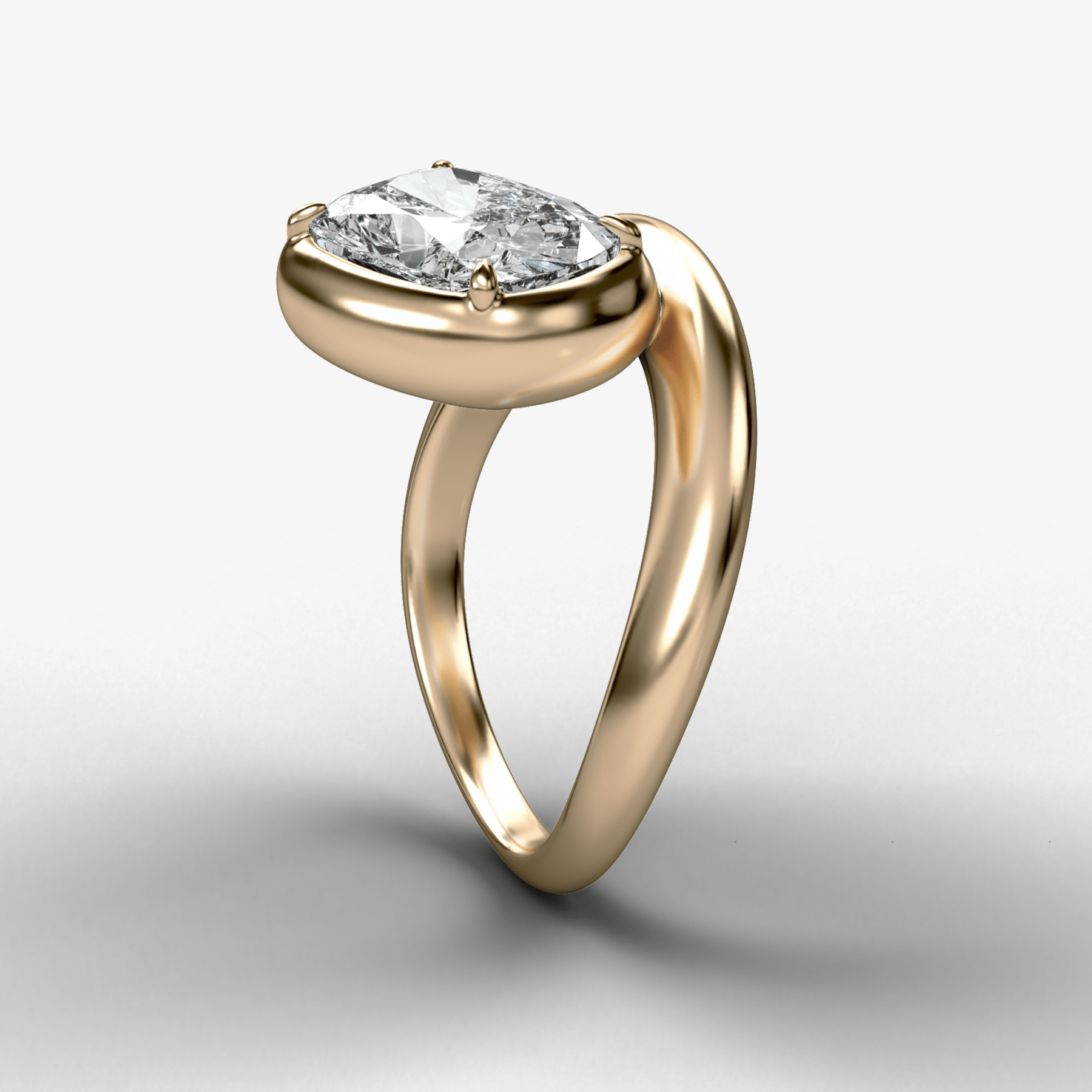 Contoured Club Engagement Ring with an Elongated Cushion Cut Diamond