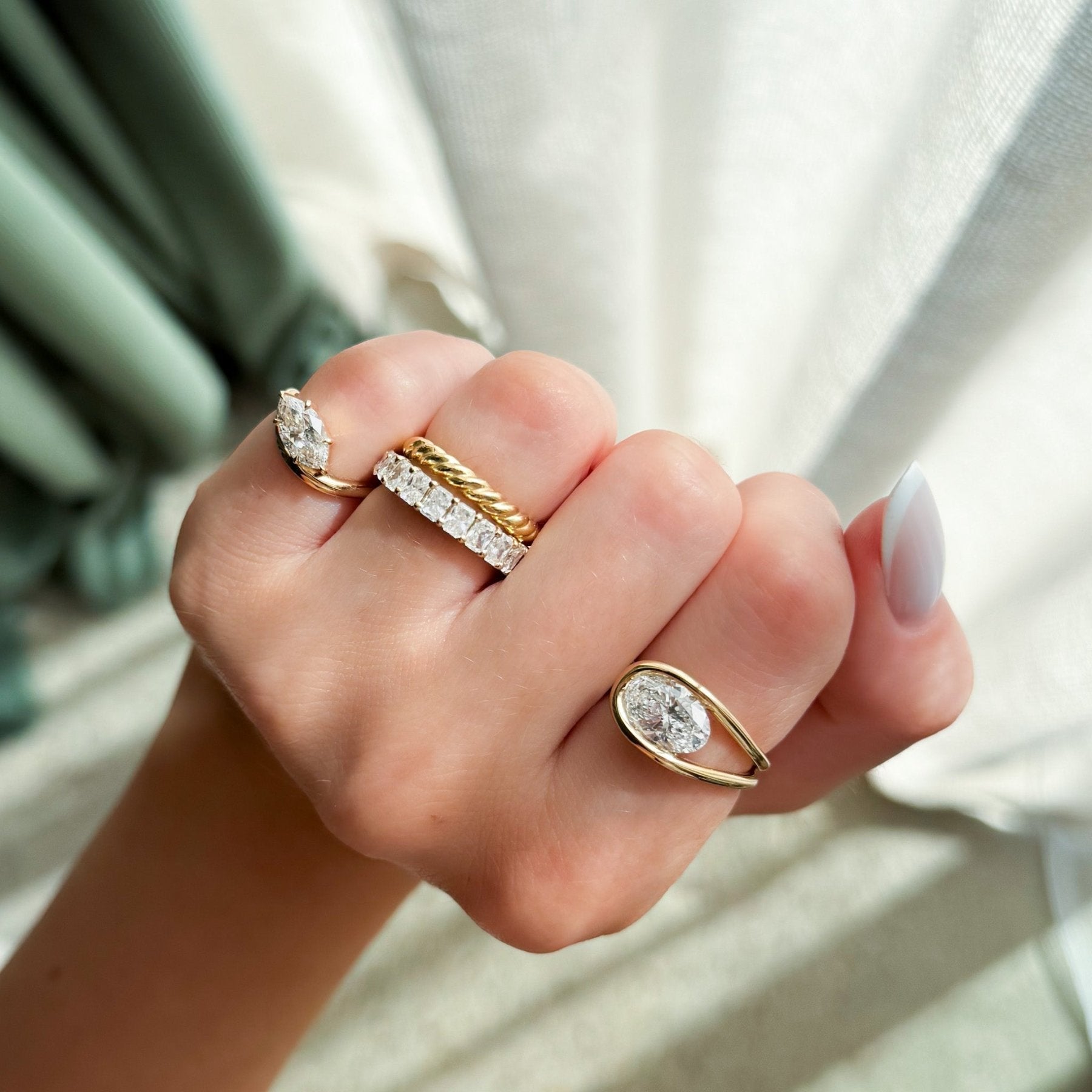 Contoured Engagement Ring with a 1.01ct Lab Grown Marquise Cut Diamond