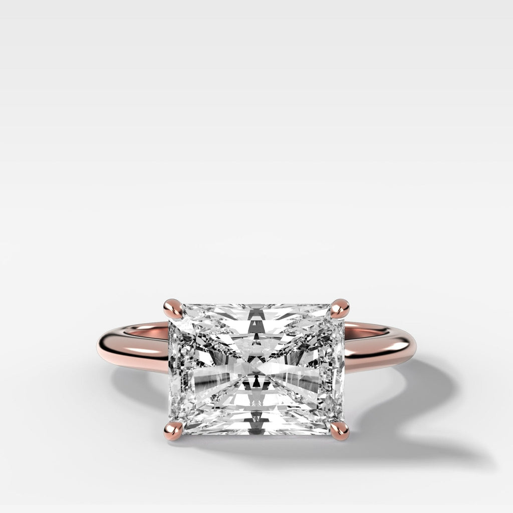 Crescent Solitaire Engagement Ring With Elongated Radiant Cut Diamond (East West)