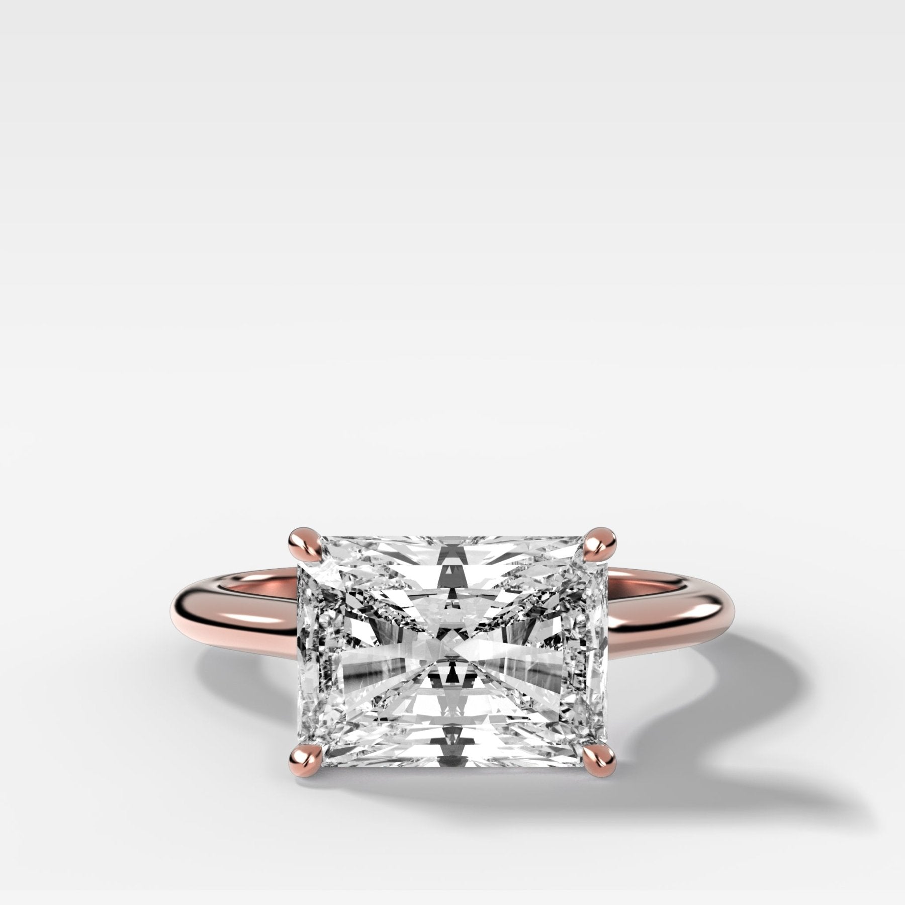 Crescent Solitaire Engagement Ring With Elongated Radiant Cut Diamond (East West)