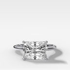 Crescent Solitaire Engagement Ring With Elongated Radiant Cut Diamond (East West)