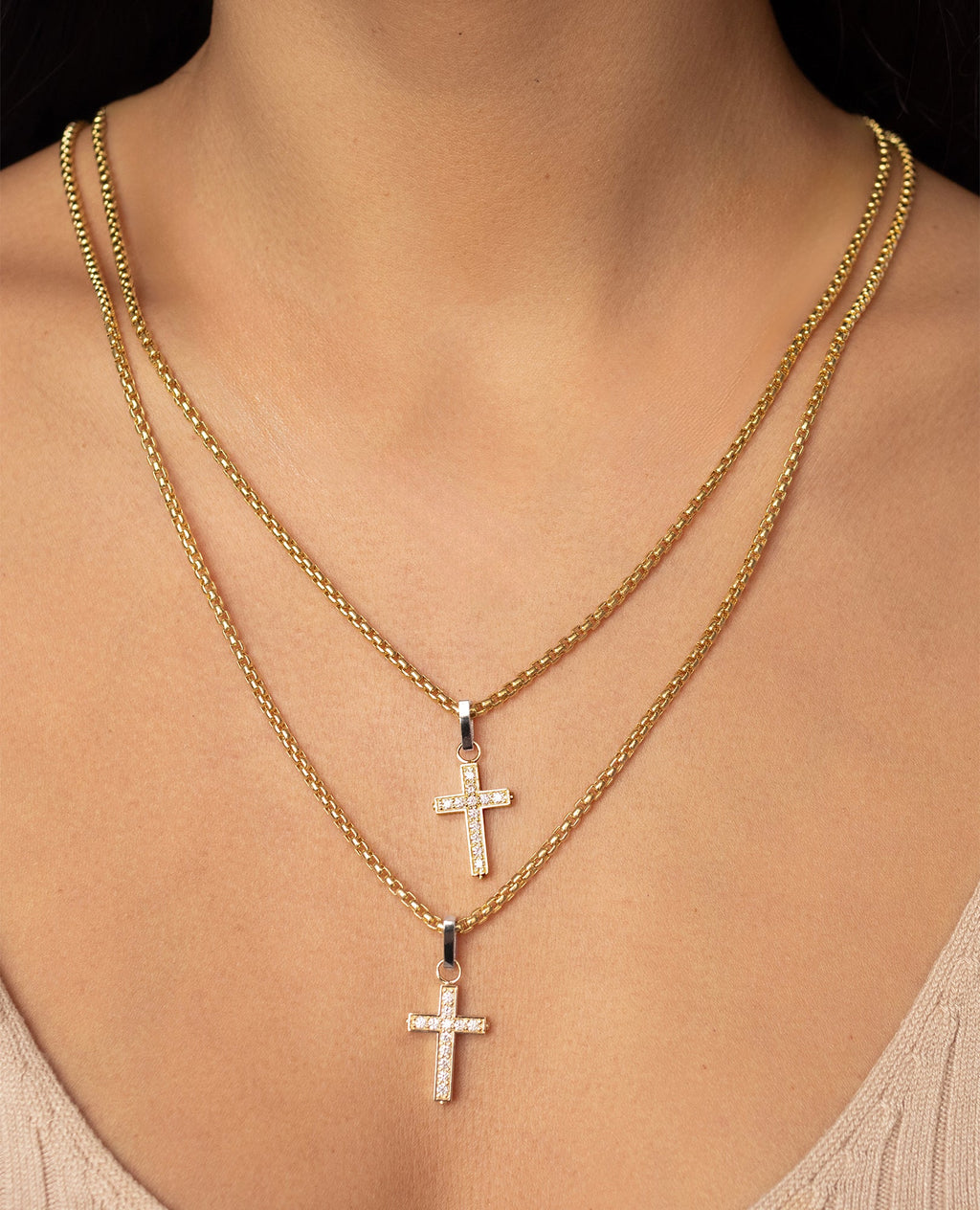 MINI CROSS Two-Tone Gold Pendant with 0.25ct Diamonds