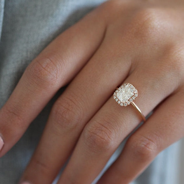 1.50 CT Cushion Cut Moissanite Halo Style Engagement Ring