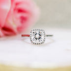 2.0 CT Cushion Cut Moissanite Halo Engagement Ring
