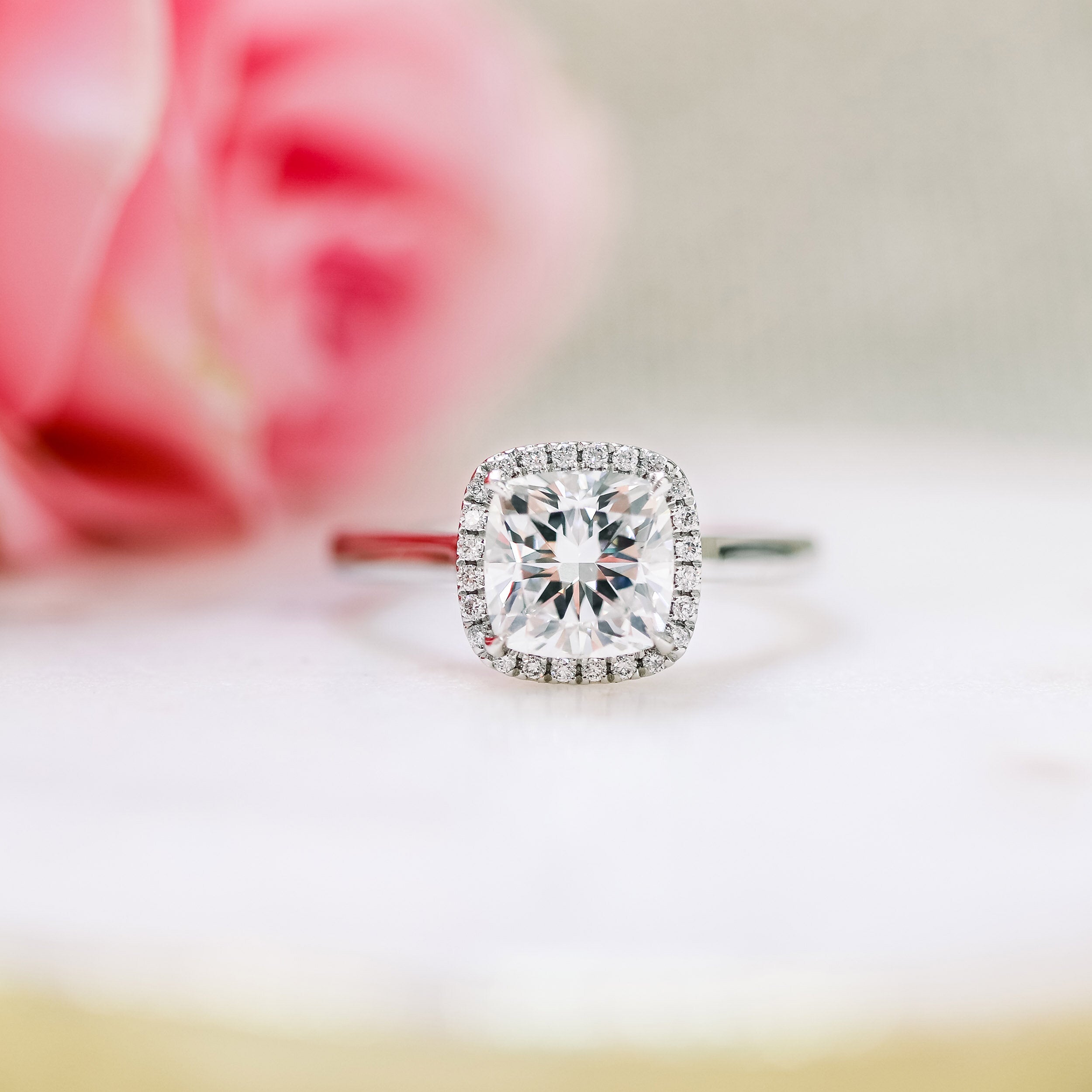 2.0 CT Cushion Cut Moissanite Halo Engagement Ring