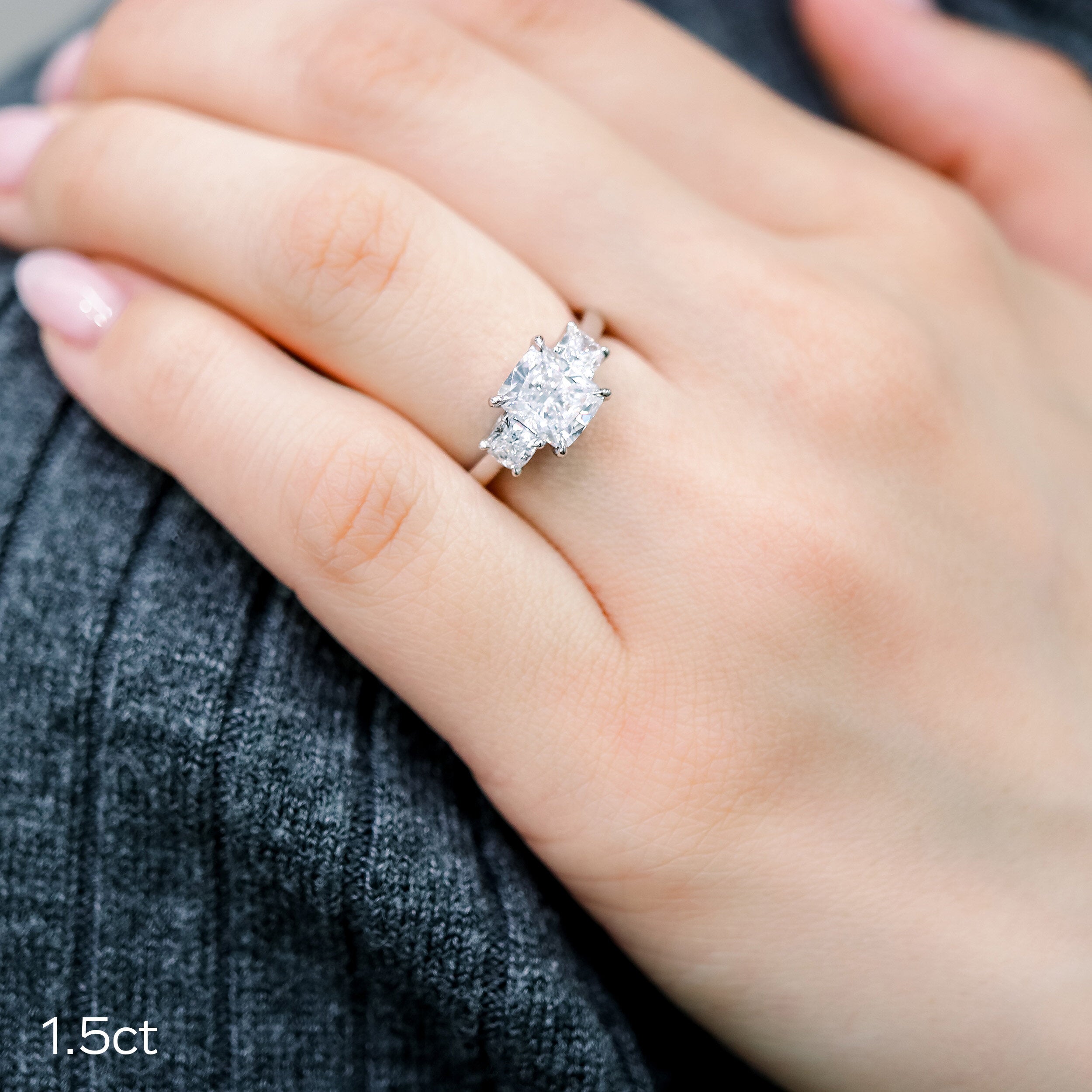 1.50 CT elongated cushion Cut Moissanite Three Stone Style Engagement Ring