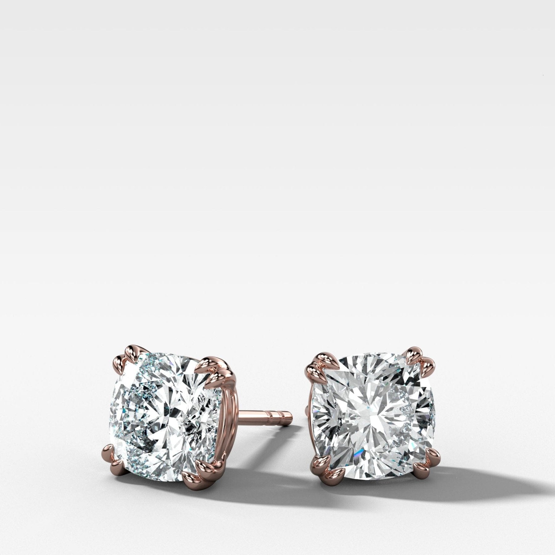 Cushion Cut Double Point Prong Diamond Studs
