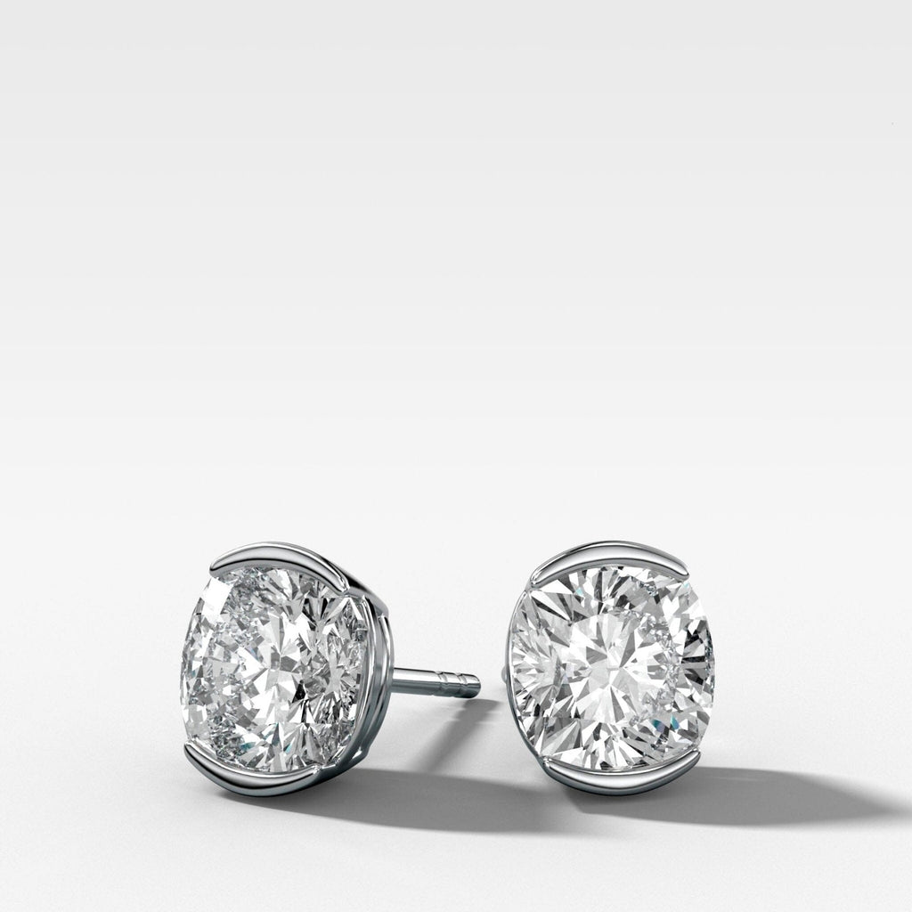 Cushion Cut Half Bezel Diamond Studs