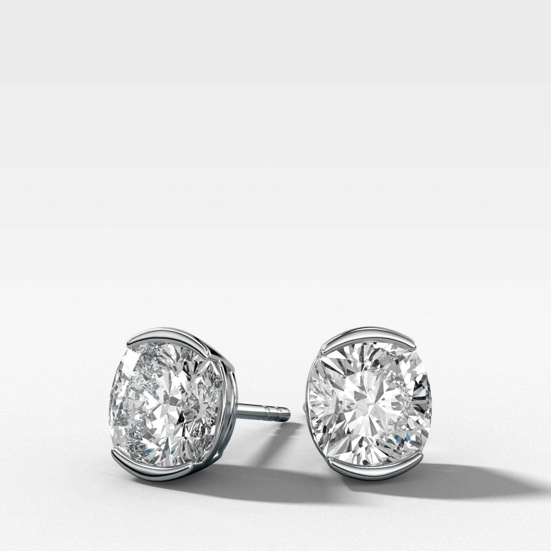 Cushion Cut Half Bezel Diamond Studs