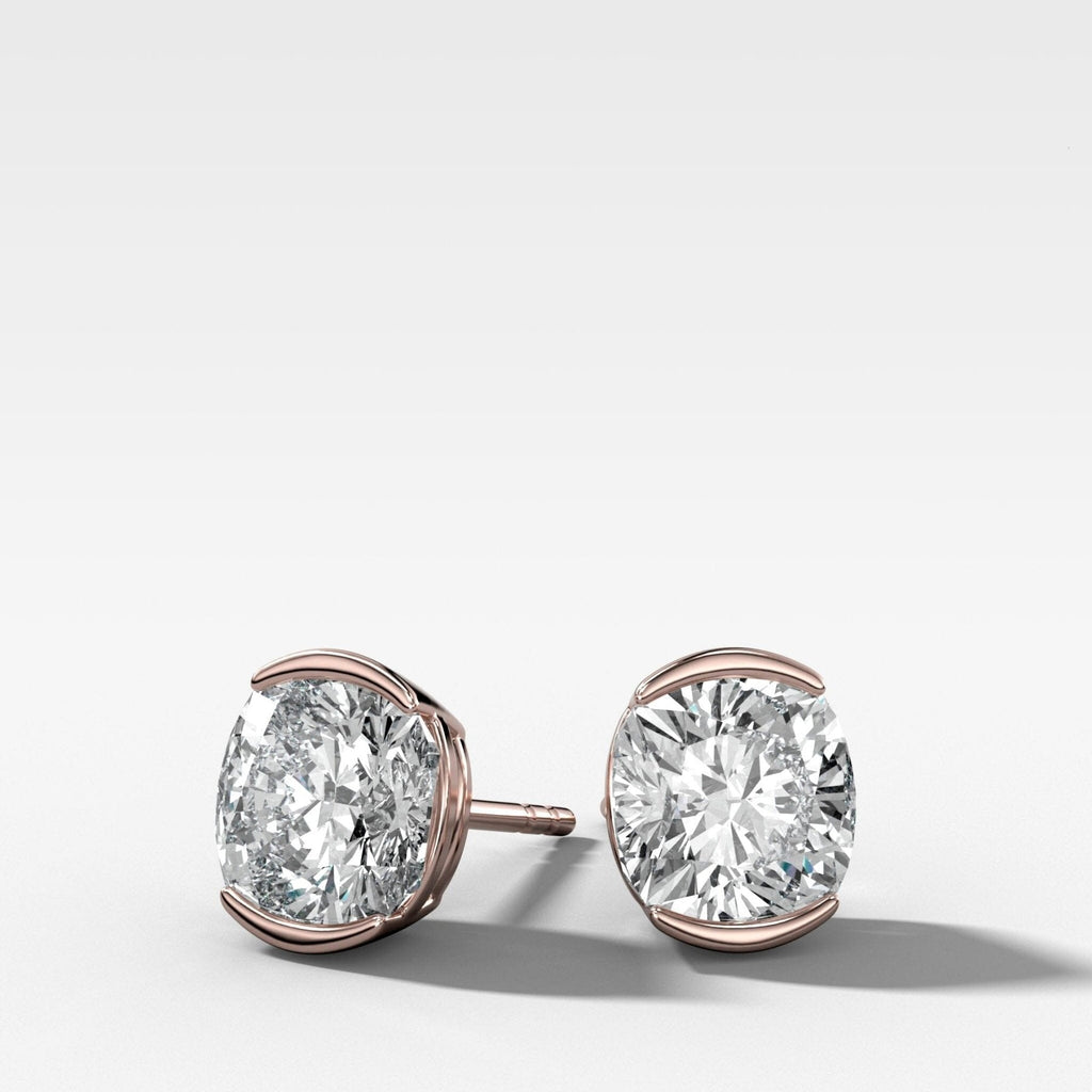 Cushion Cut Half Bezel Diamond Studs