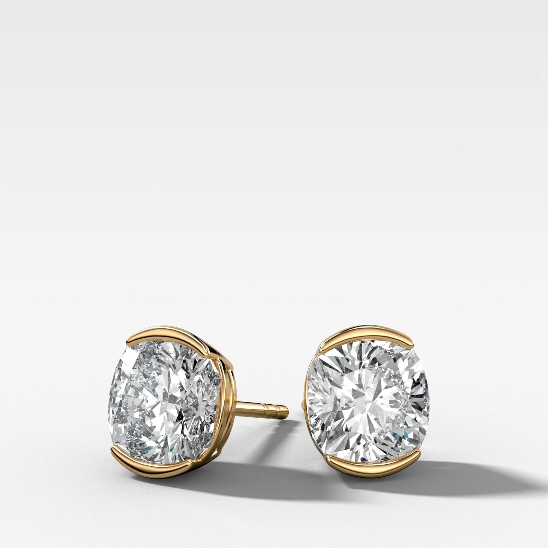 Cushion Cut Half Bezel Diamond Studs