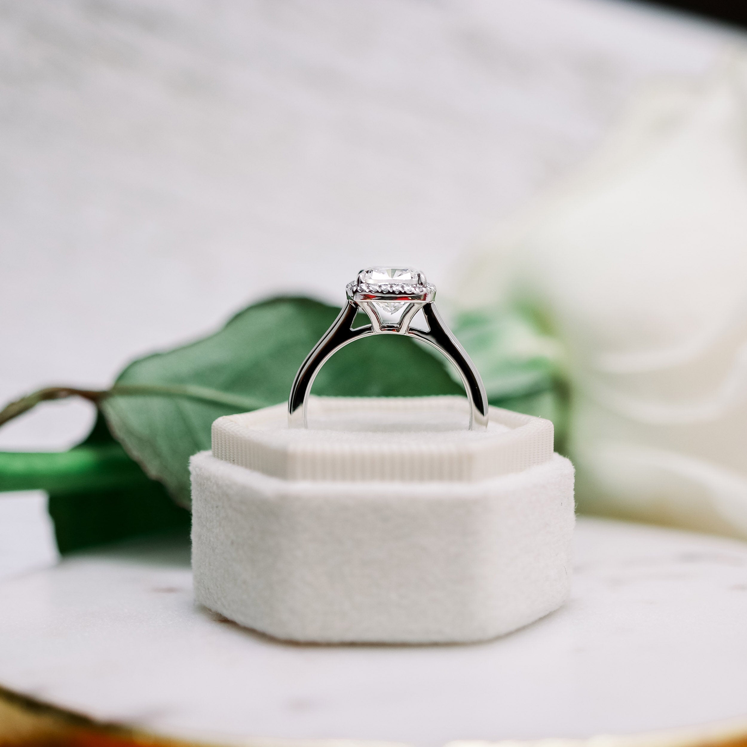 2.0 CT Cushion Cut Moissanite Halo Engagement Ring