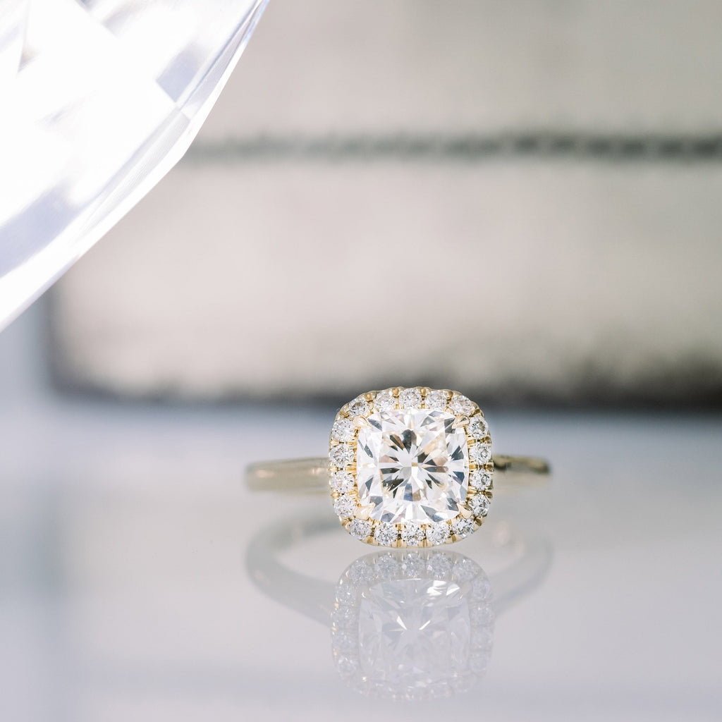 2.0 CT Cushion Cut Moissanite Halo Engagement Ring