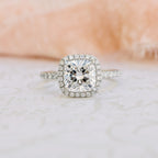 2.0 CT Cushion Cut Moissanite Halo Setting Engagement Ring