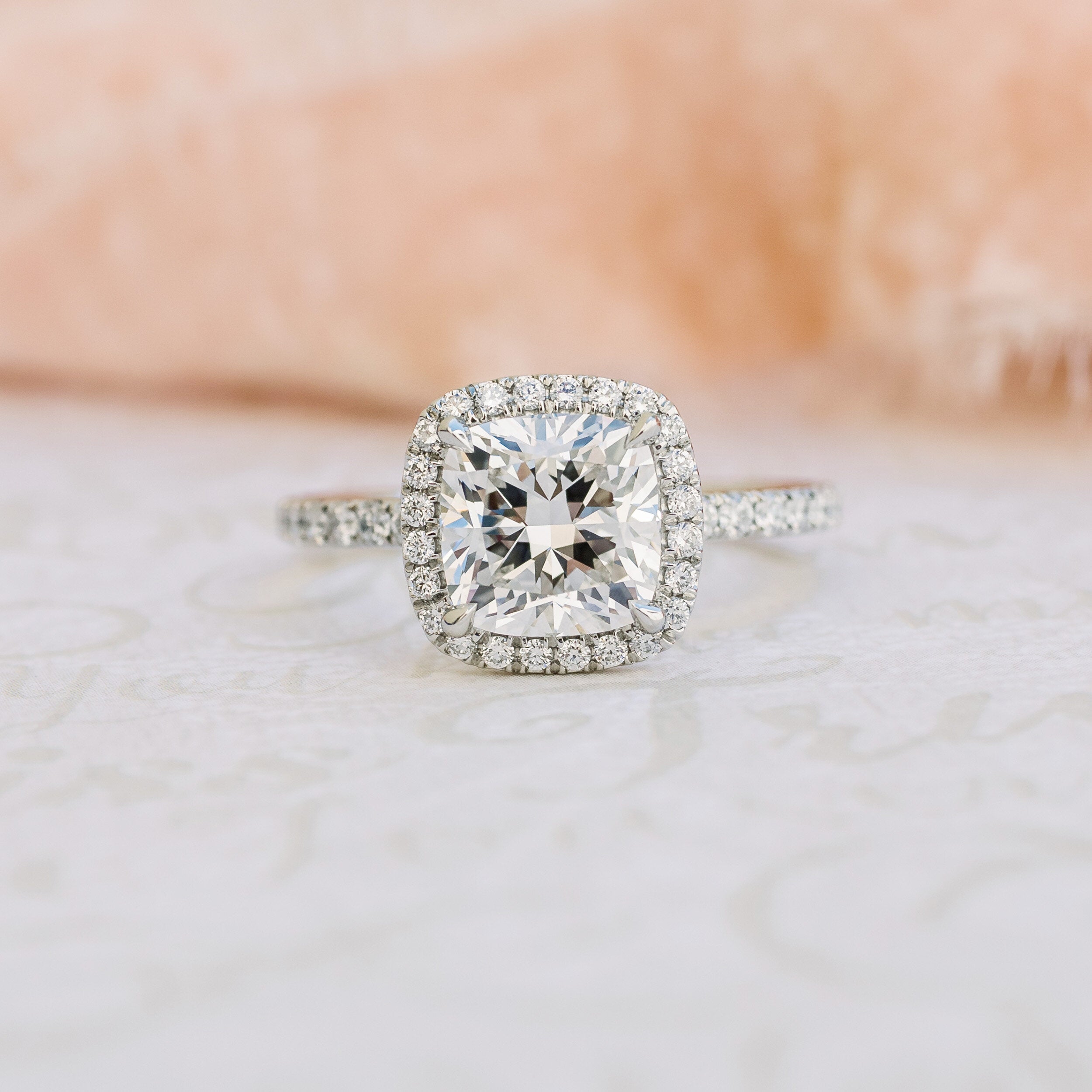 2.0 CT Cushion Cut Moissanite Halo Setting Engagement Ring