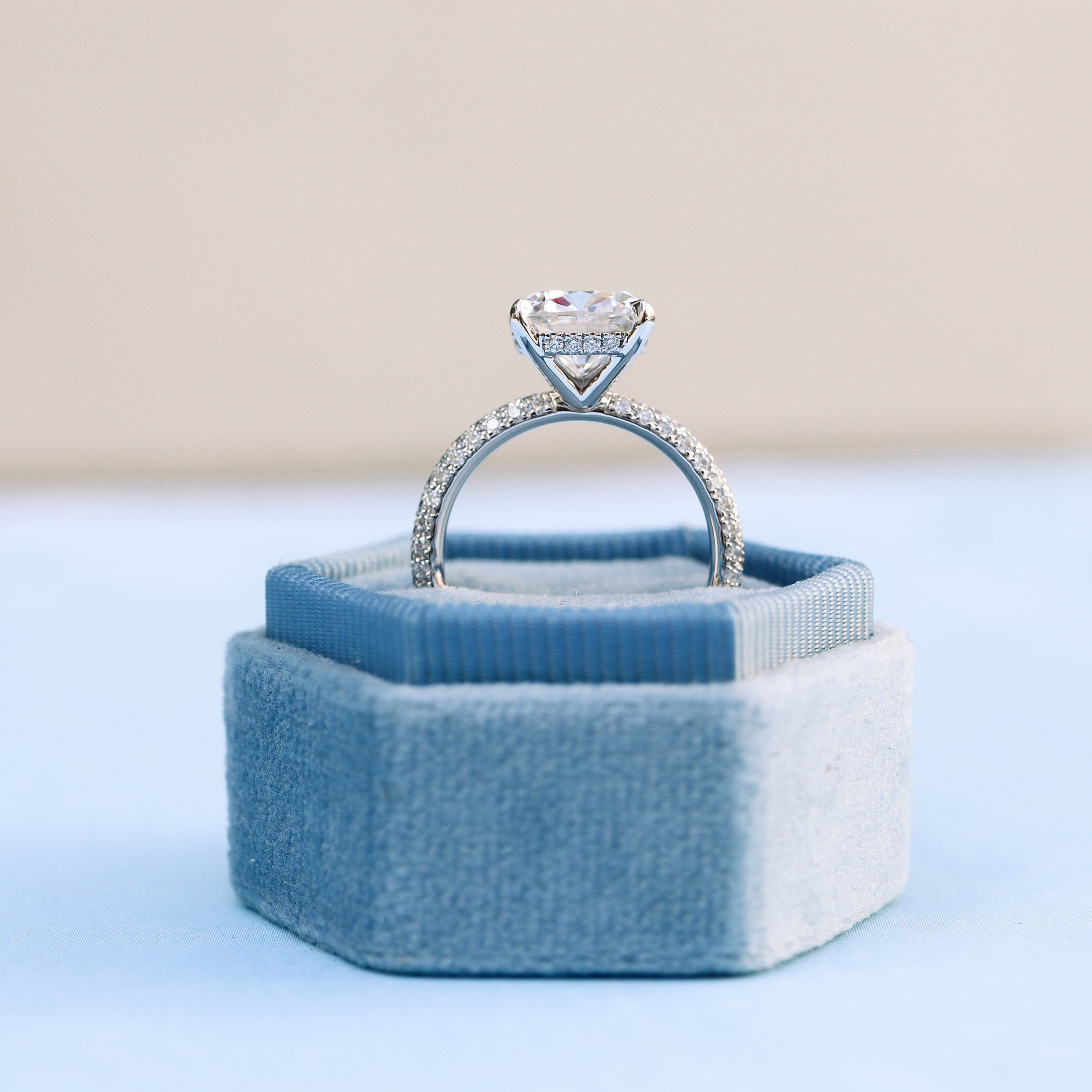 1.50 CT Oval Cut Moissanite Three Side Pave Setting Engagement Ring