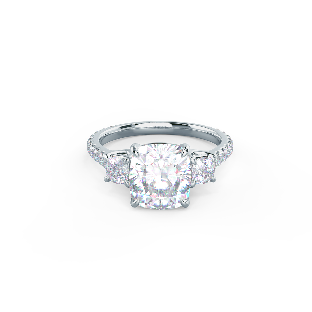 2.50 CT Cushion Moissanite Three Stones Pave Setting Engagement Ring