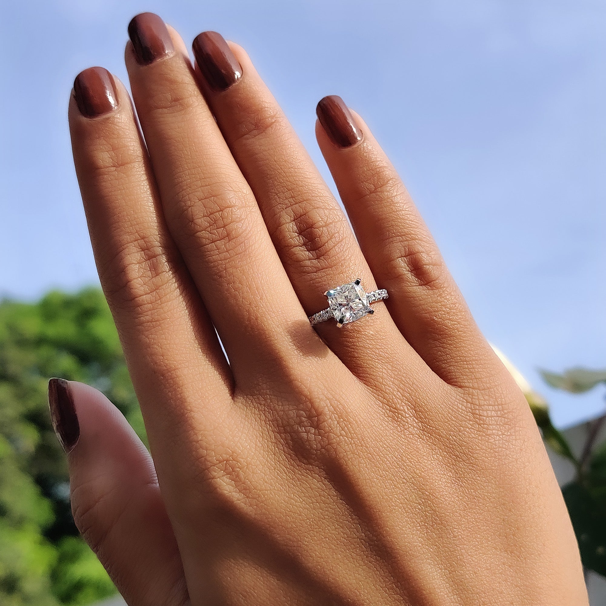 Cushion Cut Hidden Halo Engagement Ring