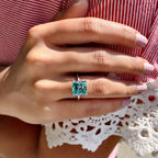 Cyan Blue Cushion Cut Solitaire Ring