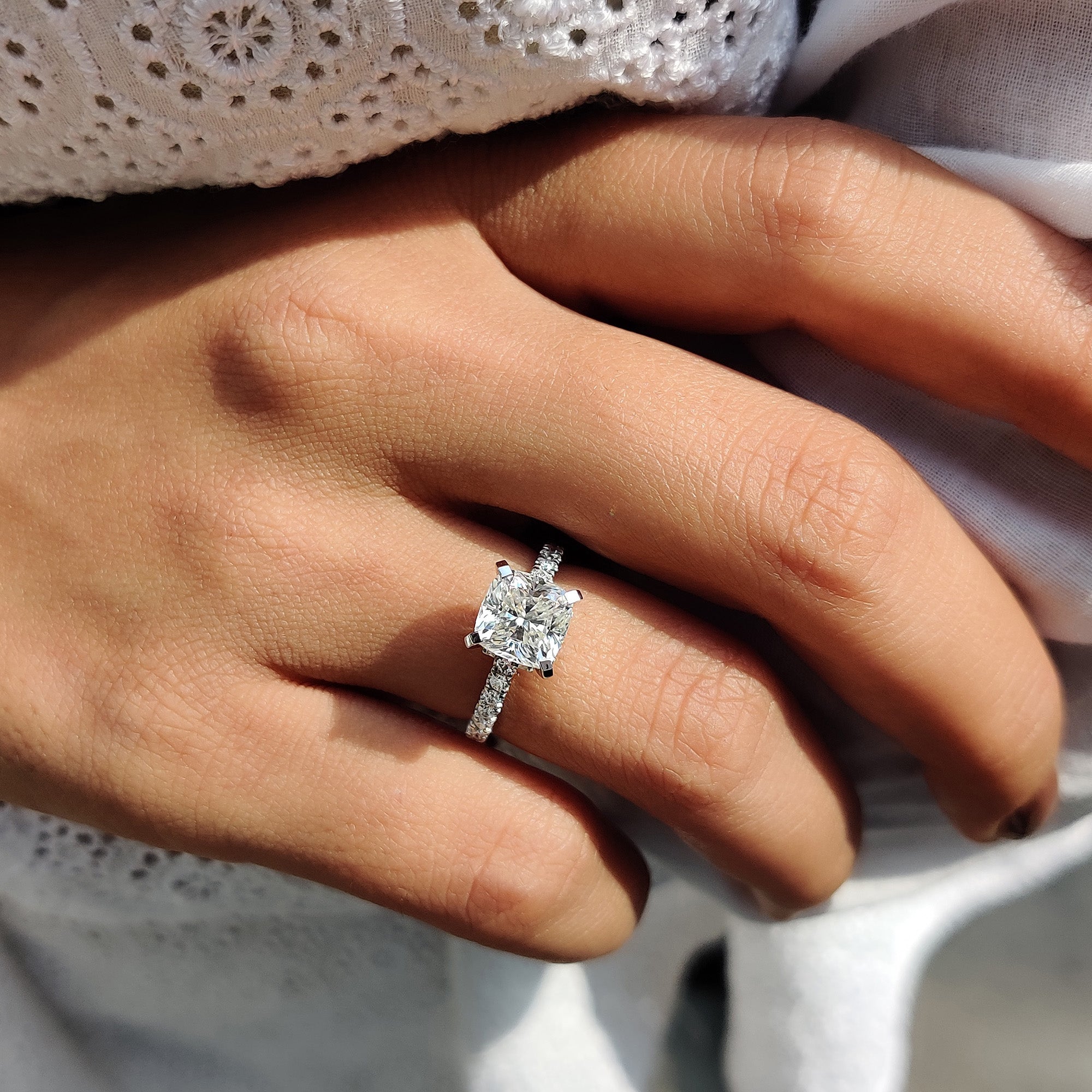 Cushion Cut Hidden Halo Engagement Ring