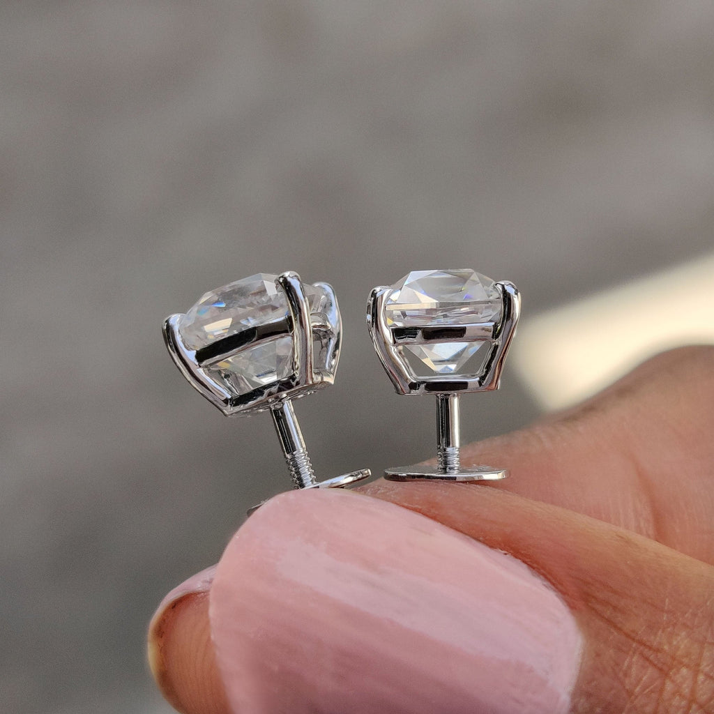 Cushion Old European Cut Stud Earrings Featuring Screw Back