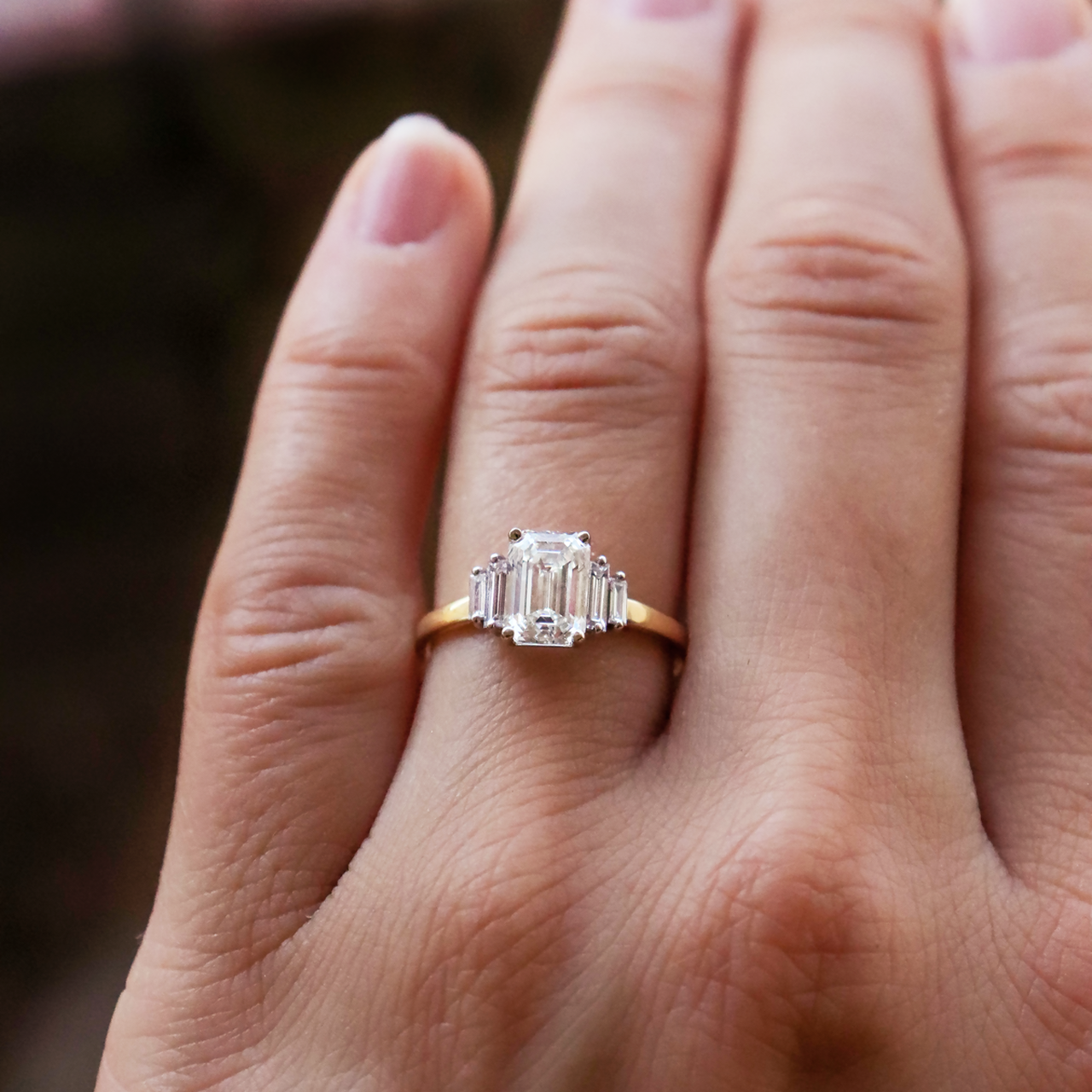 1.60 CT Emerald Cut Moissanite Three Stone Engagement Ring