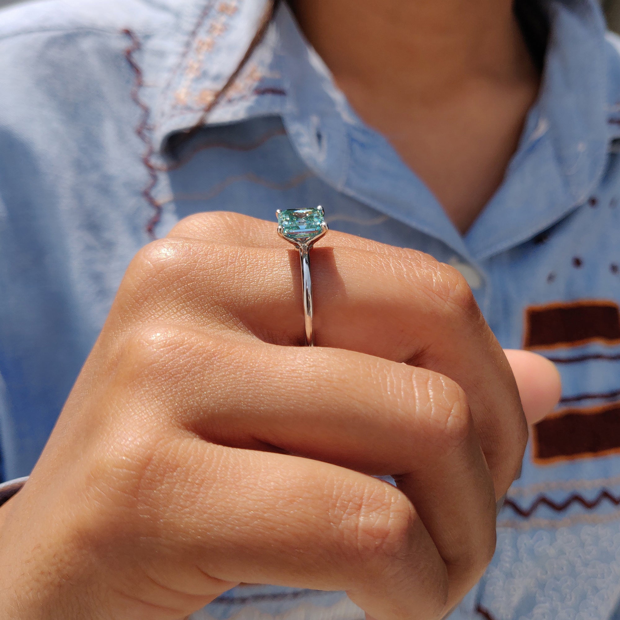 Cyan Blue Asscher Cut Solitaire Ring Secondary image