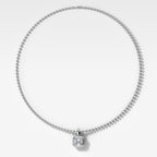 Double Bezel Asscher Attachable Diamond Pendant With Beaded Chain (3mm)